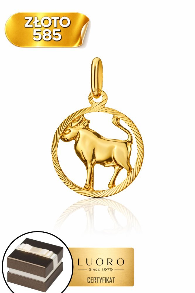 ZAWIESZKA ZŁOTA 585 14K ZNAK ZODIAKU BYK ŚREDNICA 1,5 CM ELEGANCKA