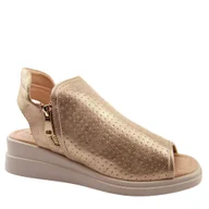 Sandały damskie - JEZZI ASA266-5 damskie sandały na koturnie złote - miniaturka - grafika 1