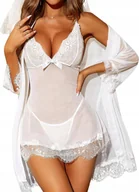 Komplety bielizny - SEKSOWNA BIELIZNA KORONKOWA DLA KOBIET ZESTAW BIAŁY KOMPLET 2-częściowy XL - miniaturka - grafika 1