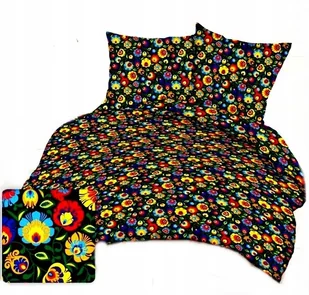 pościel bawełna deLUX 200x220 + 2 poszewki B 265-2 folk czarny - Pościel - miniaturka - grafika 1