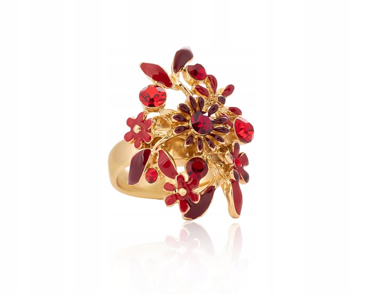 Pierścionek Czerwone Kwiatuszki Z Kolekcji Blossom (R8721Au/Cz)