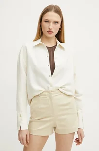 Patrizia Pepe koszula z domieszką lnu damska kolor beżowy relaxed z kołnierzykiem klasycznym 2C1602 A052 - Koszule damskie - miniaturka - grafika 1