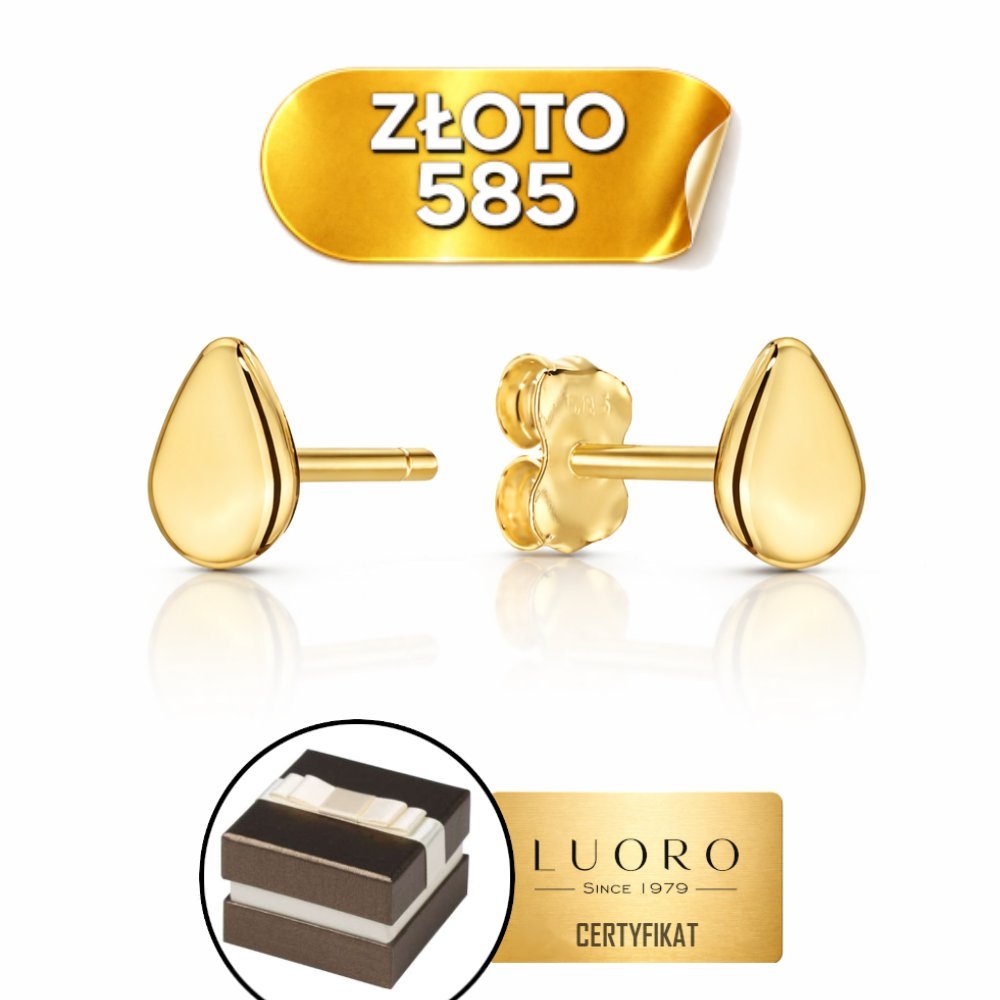 KOLCZYKI ZŁOTE 585 14K ŁEZKI LEKKIE SZTYFT ELEGANCKIE 7 MM PREZENT