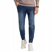Spodnie męskie - Spodnie męskie marmurkowe jeans JOGGERY ciemnoniebieskie V1 OM-PADJ-0133 M - miniaturka - grafika 1