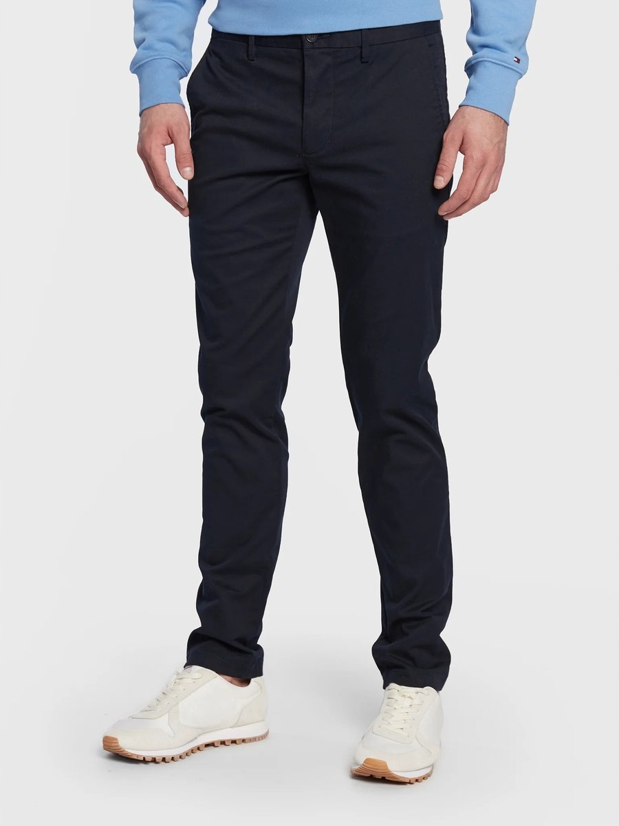 TOMMY HILFIGER GRANATOWE SPODNIE MĘSKIE CHINOS Z GUZIKIEM 34/34 7CA