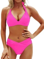 Stroje kąpielowe - Modny dwuczęściowy strój kąpielowy różowy modelujący bikini wiązane M - miniaturka - grafika 1