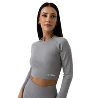 Koszulki sportowe damskie - Koszulka damska GymBeam FLO Ribbed CropTop Grey M - miniaturka - grafika 1