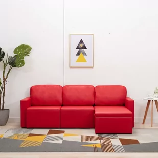 3-osobowa, rozkładana sofa modułowa, czerwona, sztuczna skóra - Narożniki - miniaturka - grafika 1