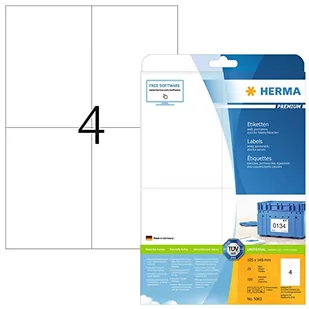 HERMA 5063 uniwersalne etykiety DIN A4 duże (105 x 148 mm, 25 arkuszy, papier, matowy) samoprzylepne, do zadrukowania, trwale przylegające naklejki adresowe, 100 etykiet, białe - Etykiety do drukarek - miniaturka - grafika 1