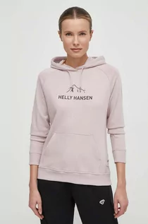 Bluzy damskie - Helly Hansen bluza damska kolor różowy z kapturem z nadrukiem 63427 - grafika 1