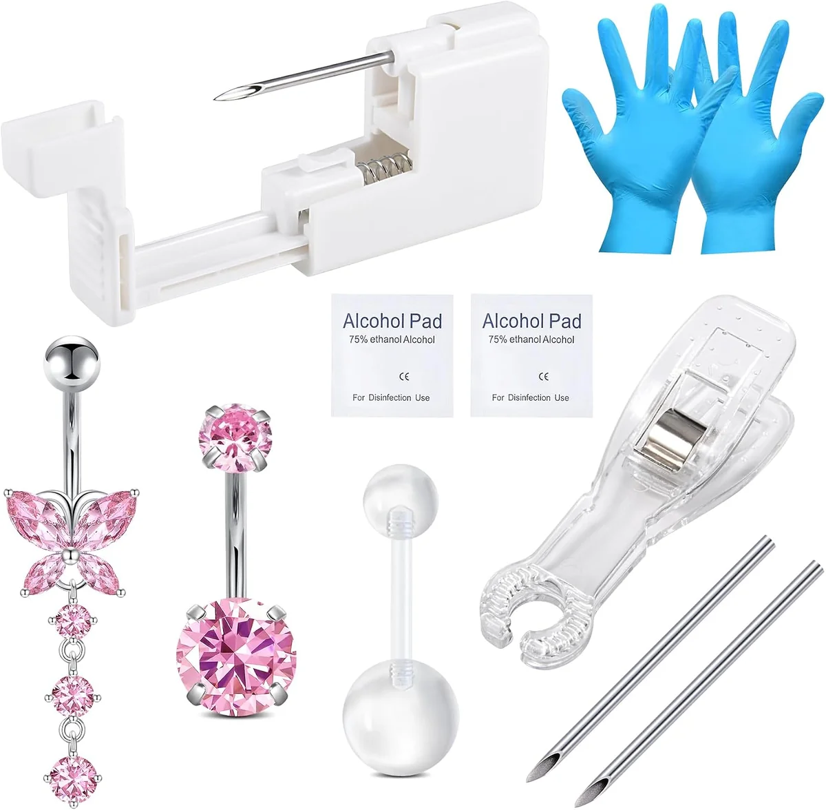 Kolczyki do pępka 10 szt. z pistoletem do piercingu stal 316L 14G