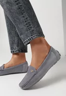 Mokasyny damskie - Szare Mokasyny na Płaskiej Podeszwie ze Skórzaną Wkłądką Tyrion - miniaturka - grafika 1
