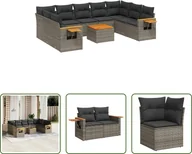 Sofy ogrodowe - The Living Store 10-częściowa sofa ogrodowa z poduszkami z szarego polirattanu - miniaturka - grafika 1