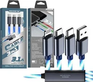 Kable USB - Kabel USB Vega USB-A - USB-C + micro-B + Lightning 1.2 m Niebieski (31185) - miniaturka - grafika 1