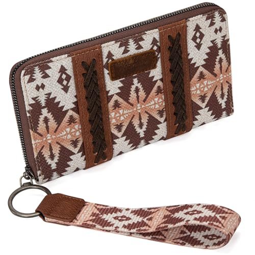 Montana West × Wrangler Bransoletka Western Wallet Boho Aztec Etui na karty kredytowe dla kobiet, 2203 Light Coffee, L, Minimalistyczny