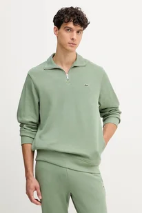 Lacoste sweter bawełniany kolor zielony z półgolfem - Swetry męskie - miniaturka - grafika 1