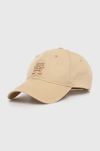 Tommy Hilfiger czapka z daszkiem bawełniana kolor beżowy z aplikacją AW0AW16170 - Czapki damskie - miniaturka - grafika 1