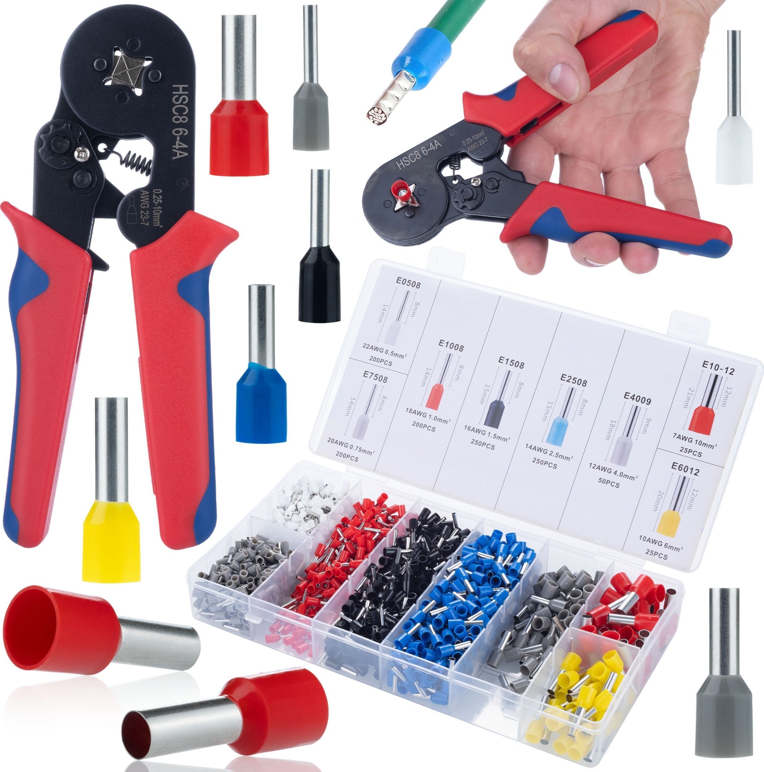 Rosfix PRASKA ZACISKARKA KONEKTORÓW KOŃCÓWEK ZARABIANIA PRZEWODÓW + 1200 TULEJEK