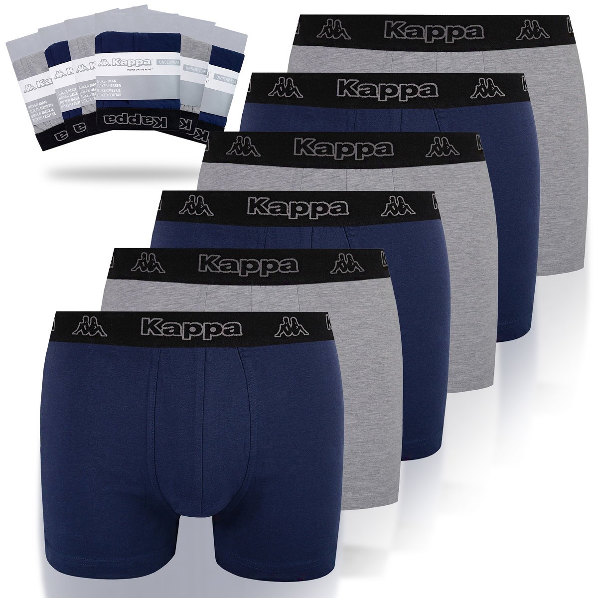 KAPPA Bokserki Męskie 6 sztuk Bawełna Szare Granatowe Rozmiar XL
