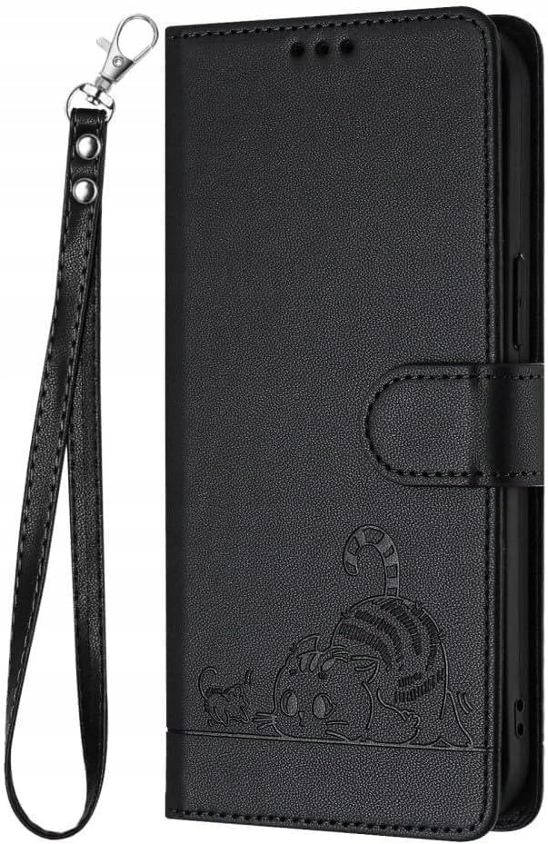 Etui Seahai Poco F7 Pro czarne z kotem portfel z klapką