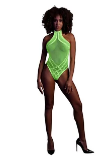 Odzież erotyczna - Ouch! Glow in the Dark Body with Halter Neck Neon Green XL-4XL - grafika 1