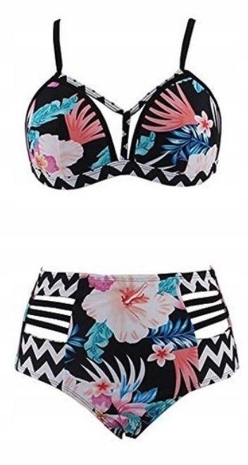 STRÓJ KĄPIELOWY BIKINI DAMSKI WYSOKI STAN DWUCZĘŚCIOWY PLAŻOWY ROZMIAR S