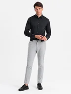Koszule męskie - Klasyczna koszula męska SLIM FIT z satynowej tkaniny czarna V4 OM-SHOS-0176 - Ombre Clothing - miniaturka - grafika 1