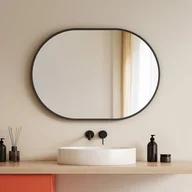 Lustra - EMKE Lustro Łazienkowe Eliptyczne 50x70 cm z Czarną Ramą Aluminiową, Montaż Naścienny - miniaturka - grafika 1