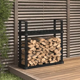 vidaXL Stojak na drewno, czarny, 110x35x108,5 cm, lite drewno sosnowe - Akcesoria kominkowe - miniaturka - grafika 1