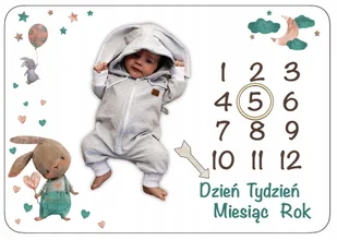 Fotokocyk dla chłopca z króliczkiem Prezent na baby shower w eko pudełku - Koce i narzuty dla dzieci - miniaturka - grafika 1
