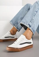 Trampki damskie - Biało-Beżowe Tenisówki z Boczną Naszywką Simeris - miniaturka - grafika 1