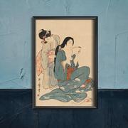 Plakaty - Plakat retro do salonu Kobiety czeszące włosy Ukiyo-e A4 21x29cm z ramką pion - miniaturka - grafika 1