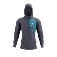 Bluzy sportowe męskie - COMPRESSPORT Termiczna bluza biegowa 3D THERMO SEAMLESS HOODIE ZIP magent/mosaic blue - miniaturka - grafika 1