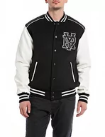 Kurtki męskie - Replay męska kurtka baseballowa, 010 Black/Ivory, L - miniaturka - grafika 1