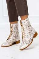 Botki damskie - Złote botki wiosenne ażurowe z zamkiem na pięcie POLSKA SKÓRA Casu 08789 - miniaturka - grafika 1