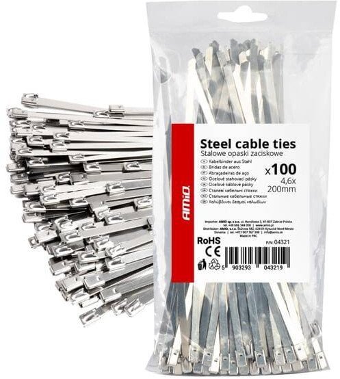 Opaski zaciskowe metalowe ze stali nierdzewnej 4.6x200mm 100 szt. amio-04321