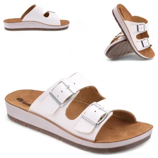 Klapki damskie Skórzana wkładka regulowane klamry lekkie Inblu Białe 38 - Klapki i japonki damskie - miniaturka - grafika 1