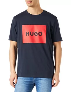 Koszulki męskie - HUGO Męski T-shirt Dulive222 z bawełnianego dżerseju z okrągłym dekoltem i logo bokserskie, Dark Blue405, XL - grafika 1