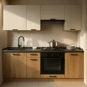 Meble kuchenne - Zestaw Mebli Kuchennych MODERN 200 cm Kaszmir/Dąb Ryflowany Nowoczesny - miniaturka - grafika 1