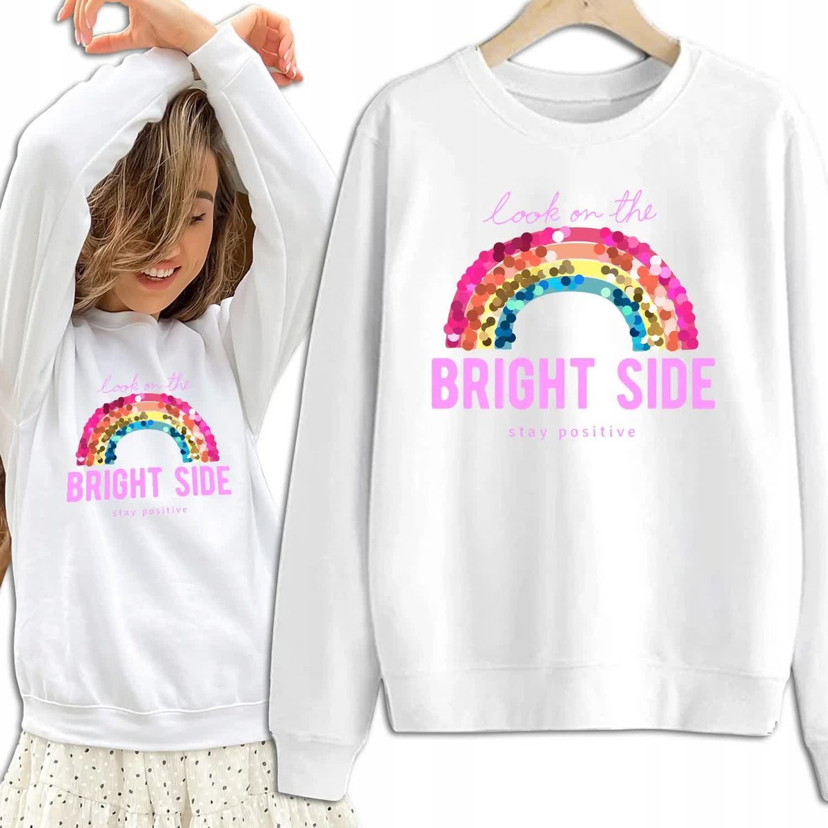 Bluza Damska Biała Dresowa BRIGHT SIDE Kobiece Dziewczęce Wzory Rozmiar S