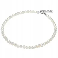Naszyjniki - Srebrny elegancki naszyjnik z białych pereł 6mm perłowe srebrzone kuleczki - miniaturka - grafika 1