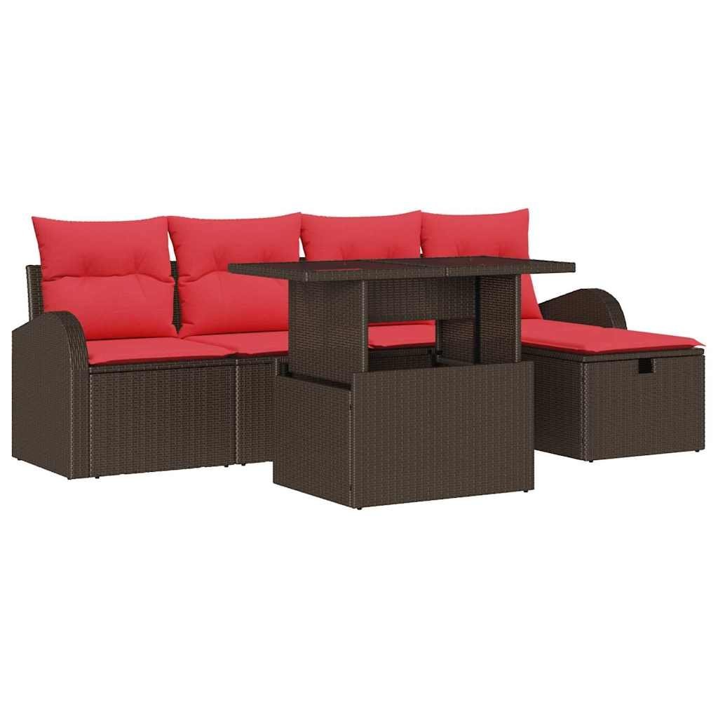 vidaXL Zestaw Sof na Ogród z poduszką 6 pcs Brązowy Polirattan