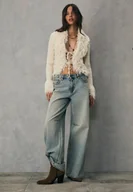 Swetry damskie - Stradivarius Sweter ze sztucznego futra z wiązaniem Waniliowy XL - miniaturka - grafika 1