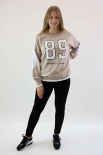 Bawełniana bluza ze ściągaczem 89 Beżowa UNI - Bluzy damskie - miniaturka - grafika 1