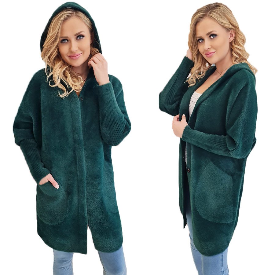 ALPAKI PŁASZCZ kurtka WEŁNA BUTELKOWA ZIELEŃ oversize DŁUGI