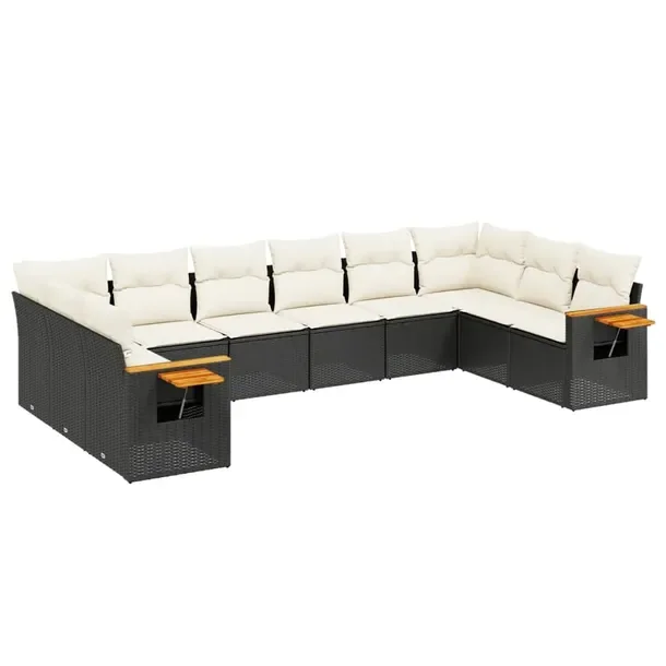 Zestaw wypoczynkowy rattanowy czarny 12+2 poduszki 62x62x69cm