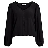 Koszulki i topy damskie - Vila Women's Vifini V-Neck L/S TOP/SU-NOOS koszulka z długim rękawem, czarna, 38, czarny, 38 - miniaturka - grafika 1