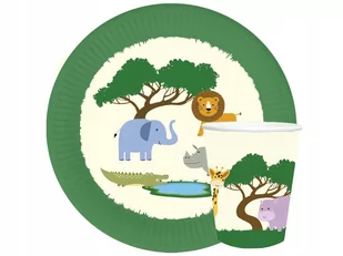 Zestaw Talerzyki + Kubeczki urodzinowe Safari - Naczynia i sztućce jednorazowe - miniaturka - grafika 1