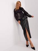 Bluzki damskie - Bluzka wizytowa czarny elegancki elegancka dekolt w kształcie V rękaw długi wiązanie - miniaturka - grafika 1