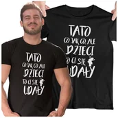 Gadżety dla niej i dla niego - Koszulka dla TATY modny prezent na Dzień Ojca Stylowa koszulka TATO CO JAK CO, ALE DZIECI CI SIĘ UDAŁY kolor czarny - miniaturka - grafika 1
